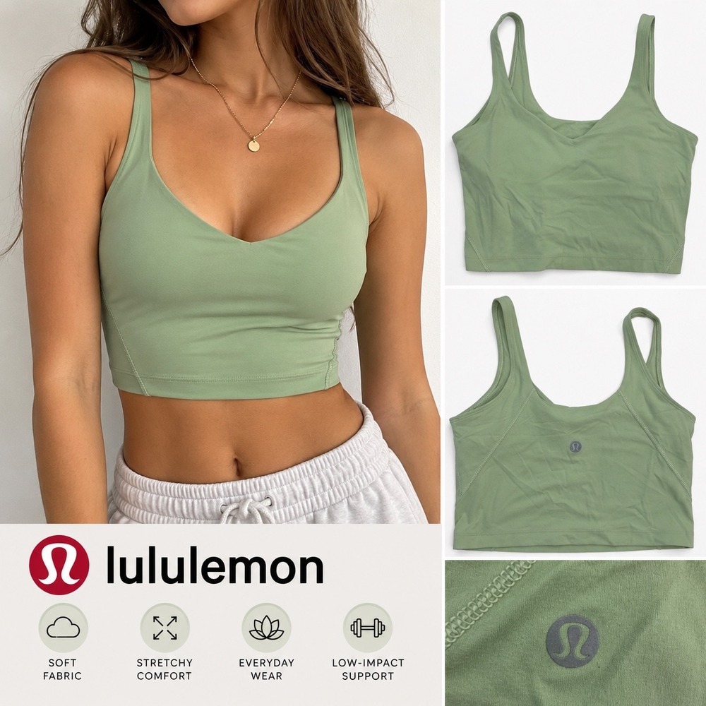 Lululemon Align Tank Top Sage Green Cropped V-Neck Nulu Activewear Tank